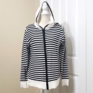 TRILOGY NAVY & CREAM STRIPED LIGHTWEIGHT HOODIE IN GREAT CONDITION